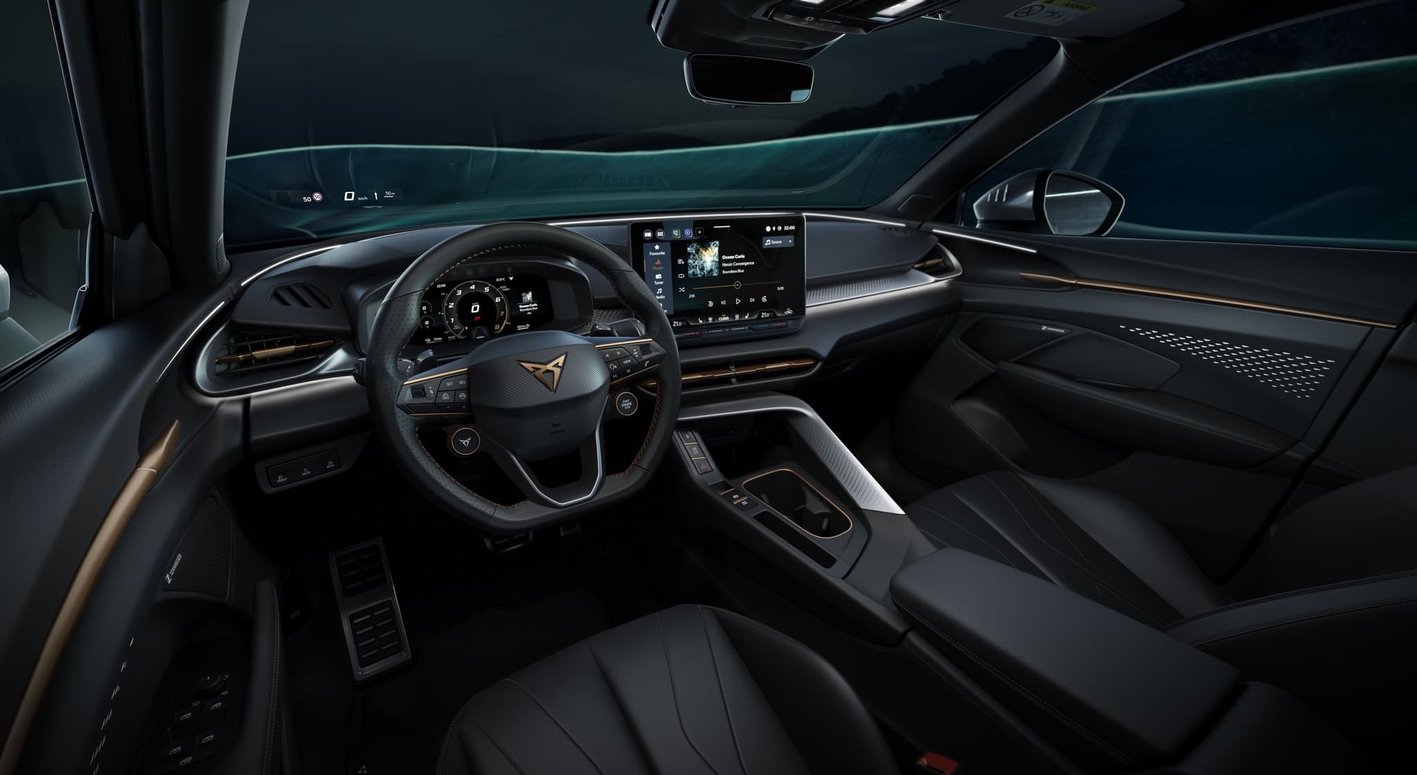 CUPRA infotainment interface shown inside the vehicle